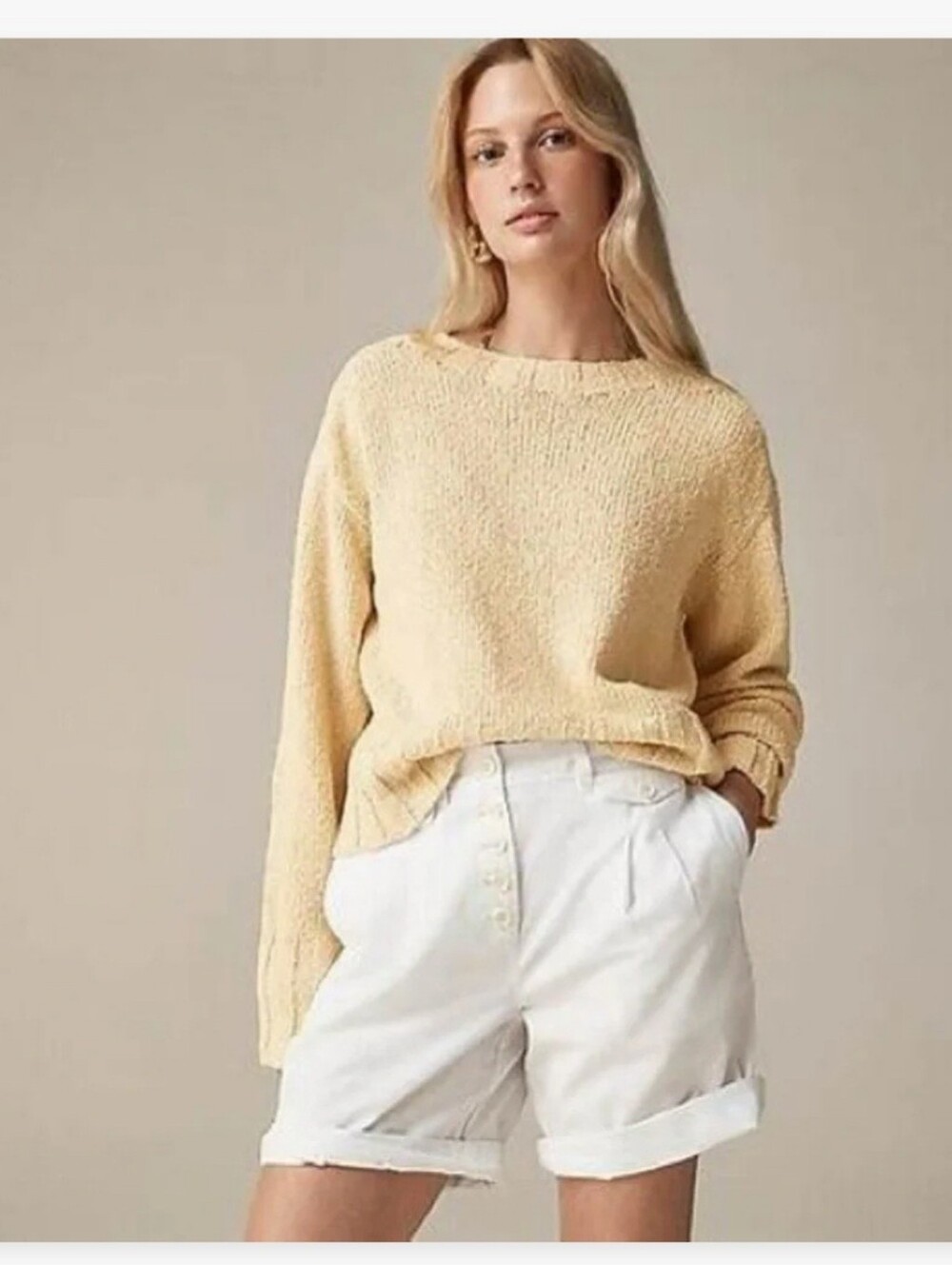 J.Crew Women's Relaxed crewneck sweater Sz M $98 Antique White Relaxed